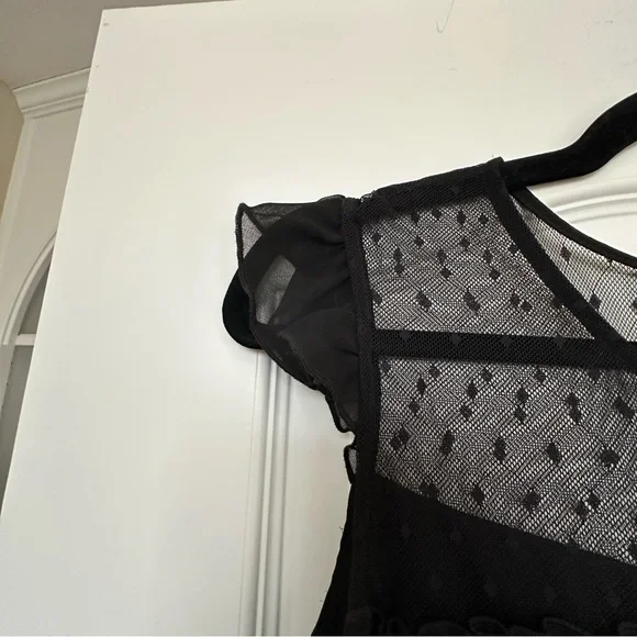 HAILEY LYN casual cocktail dress, flowy overlay embroidered flowers w/ lace top - Picture 5 of 7